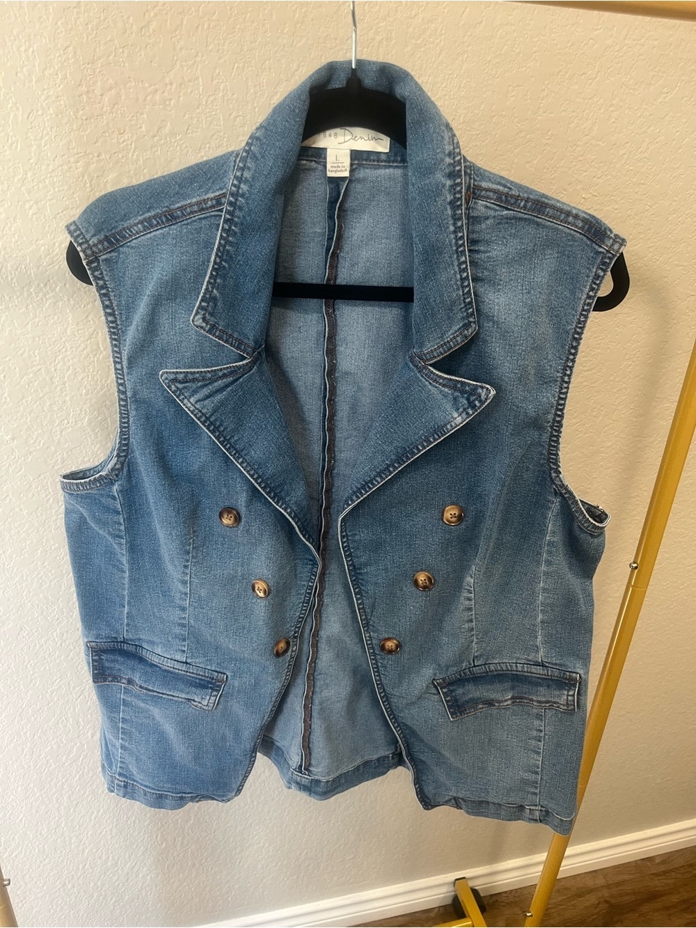 C Denim Est. 1946 Cato Denim Blazer Vest Large Double Breasted Sleeveless